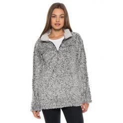 Dylan By True Grit Dylan Soft Shearling Tipped Pile 1/4 Zip Stadium Pullover Womens