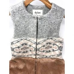 Dylan By True Grit Dylan Heather Melange Tweed Blanket Fur Vest Womens